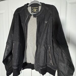 True Religion Black Denim and Faux Leather Jacket
